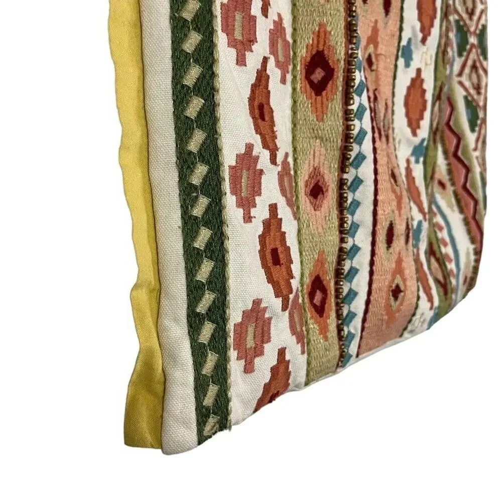 Pier 1 Imports Embroidered Cotton Linen Beaded Throw Accent Pillow Sham 12